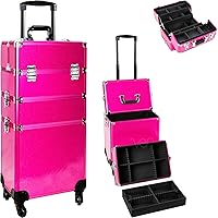 Ver Beauty 4 Wheels Removable Rolling Art Craft Tool Case Storage Organizer Travel Adjustable Dividers – VT003, Magenta Glitter