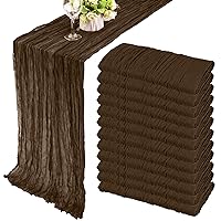 12 Pack 10Ft Cheesecloth Table Runner 35x120 Inch Boho Gauze Table Runner Rustic Cheese Cloth Long Table Runner Romantic Table Runner for Wedding Bridal Shower Birthday Party Table Decor (Brown)
