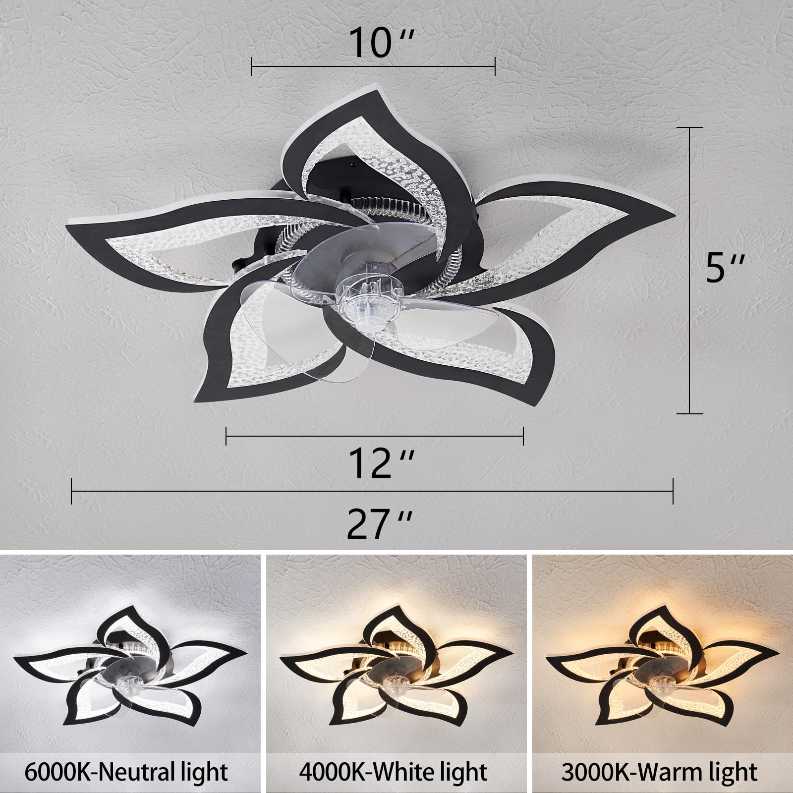 haodengshi Geometric Ceiling Fan with Lights, 27