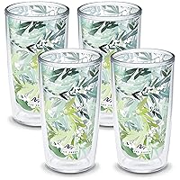 Tervis Yao Cheng Green Crystal Made in USA Double Walled Insulated Tumbler Travel Cup Keeps Drinks Cold & Hot, 16oz 4pk, Lush Mimosa