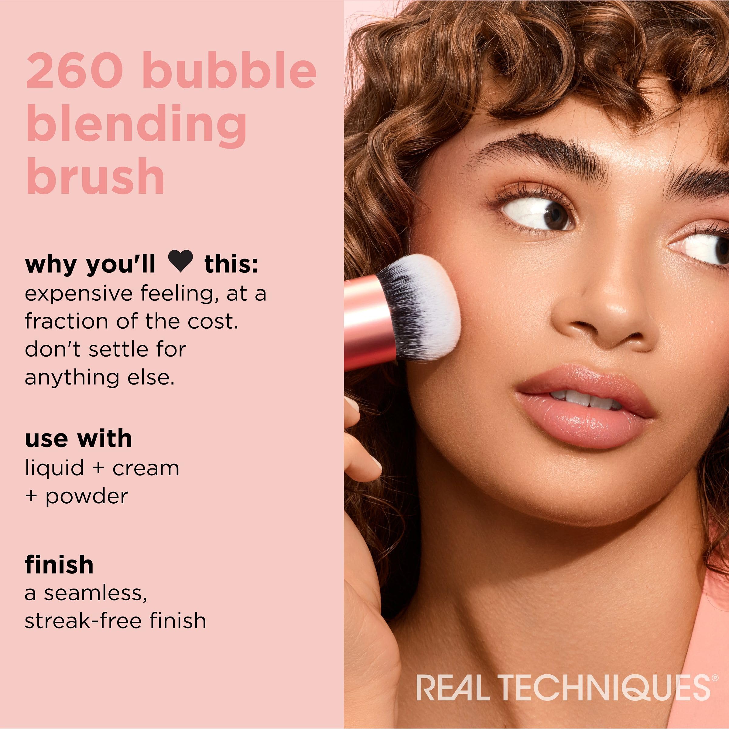 Real Techniques Bubble Blending Makeup Brush, Multipurpose Face Brush For Liquid, Cream, & Powder Prouducts, Unique Bubble Brush Head, Synthetic Bristles, Vegan & Cruelty Free, 1 Count