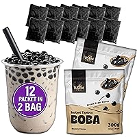 Instant Boba - No-Cook Instant Tapioca Pearls for Bubble Tea Drinks, Hot or Cold Sweet Milk Beverage - Microwave or Heat With Boiling Water - Real Brown Sugar Flavored Balls (12)