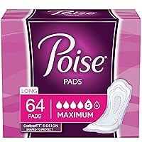 Poise Incontinence Pads, Maximum Absorbency, Long, 64 Count (Pack of 1)