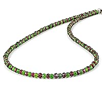 3MM Natural Chrome Diopside & Purple Garnet Faceted Rondelle Beads Necklace With 925 Sterling Silver Chain, 45CM Multicolor Gemstone Handmade Jewelry Necklace