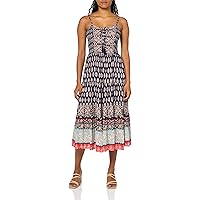 Angie Women's Tie Neck Strappy Back Tiered Skirt Maxi Dress