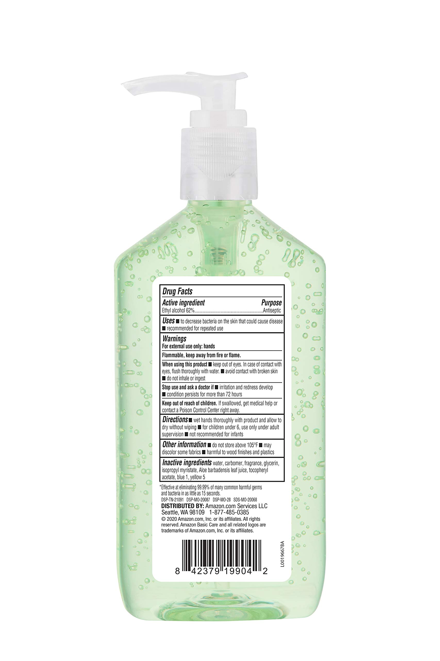 Amazon Basic Care - Aloe Hand Sanitizer 62%, 12 Fluid Ounce (Pack of 6)