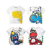 4 Pack Summer Three-Dimensional Dinosaur Kids Short-Sleeved T-Shirt, Boy Cartoon Cotton Top Summer Dress