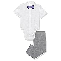 Calvin Klein baby-boys 3-piece Dress Up Set, Short Sleeve Collared Dress Shirt Onesie, Pants, Bow-tiePants Set