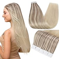 Fshine Tape in Hair Extensions Human Hair Nordic Real Human Hair 12 Inch Tape in Hair Extensions Color 18 Ash Blonde Fading To 22 And 60 Platinum Blonde Hair Extensions Tape in 30 Grams