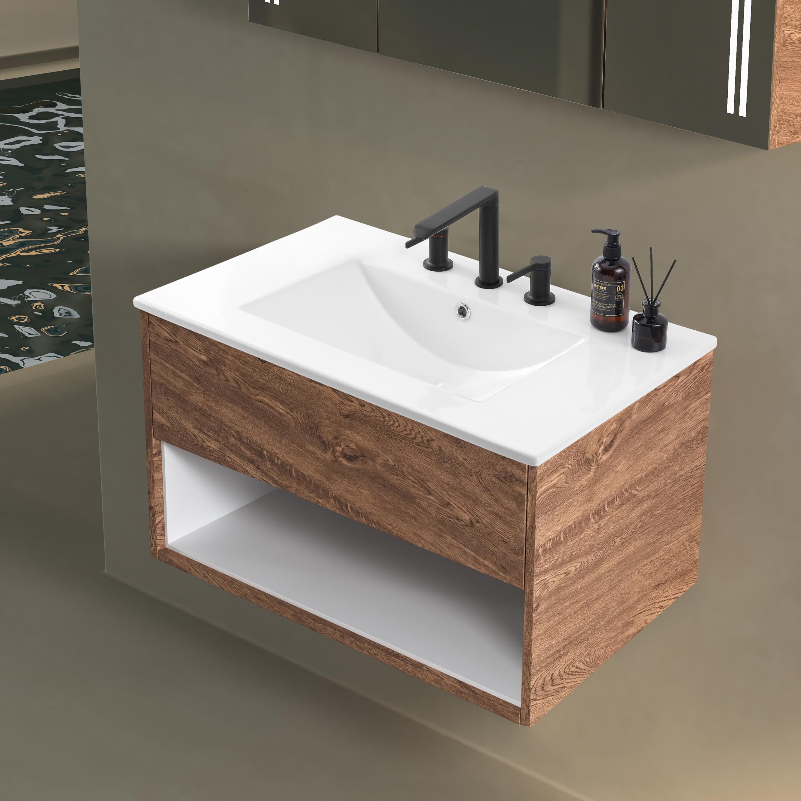 JONATHAN Y SNK1002A Ancillary 3-Hole 30 in. W x 18.25 in. D Classic Contemporary Rectangular Ceramic Single Sink Basin Vanity Top, White