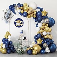 146pcs Navy Blue and Gold Balloon Garland Arch Kit, Royal Blue White Metallic Gold Confetti Mixed Sizes Balloons for Graduation Anniversary Baby Shower Wedding Birthday Party Decorations