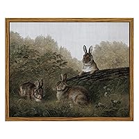 InSimSea Framed Canvas Print Wall Art Three Rabbits Easter Gifts Vintage Wall Art Decor Animal Landscape Oil Painting Colorful Multicolor for Living Room, Bedroom, Office Wall Decor - 8x10in