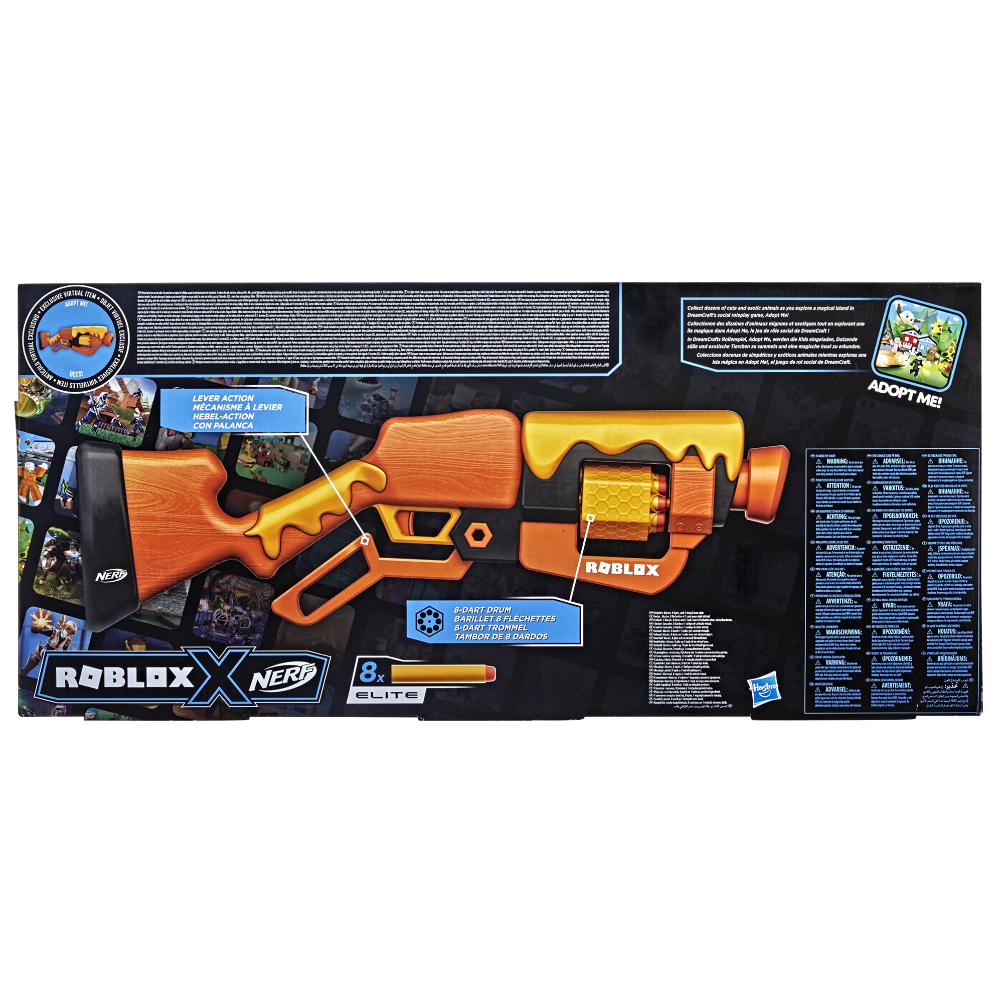 Nerf Roblox Adopt Me: Bees Lever Action Blaster, 8 Elite Darts, Code to Unlock in-Game Virtual Item