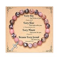 Christian Gifts for Women Men, Natural Stone Cross Bracelet Religious Catholic Faith Gifts with Quote Card