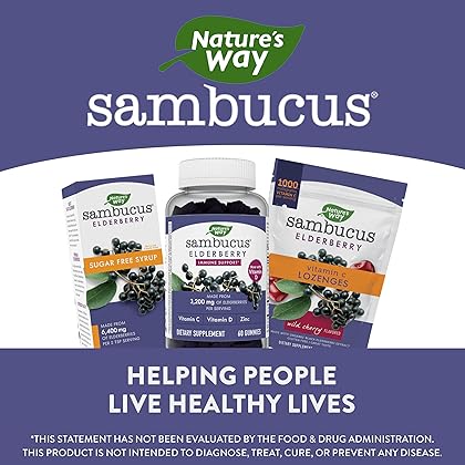 Nature's Way Sambucus Elderberry Gummies, With Vitamin C, Vitamin D and Zinc, Immune Support for Kids and Adults*, 60 Gummies