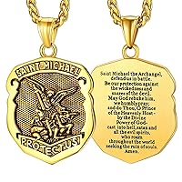 FaithHeart Saint Michael Necklace, Stainless Steel/18K Gold Plated St Michael the Archangel Pendant Amulet for Men Women with Gift Packaging