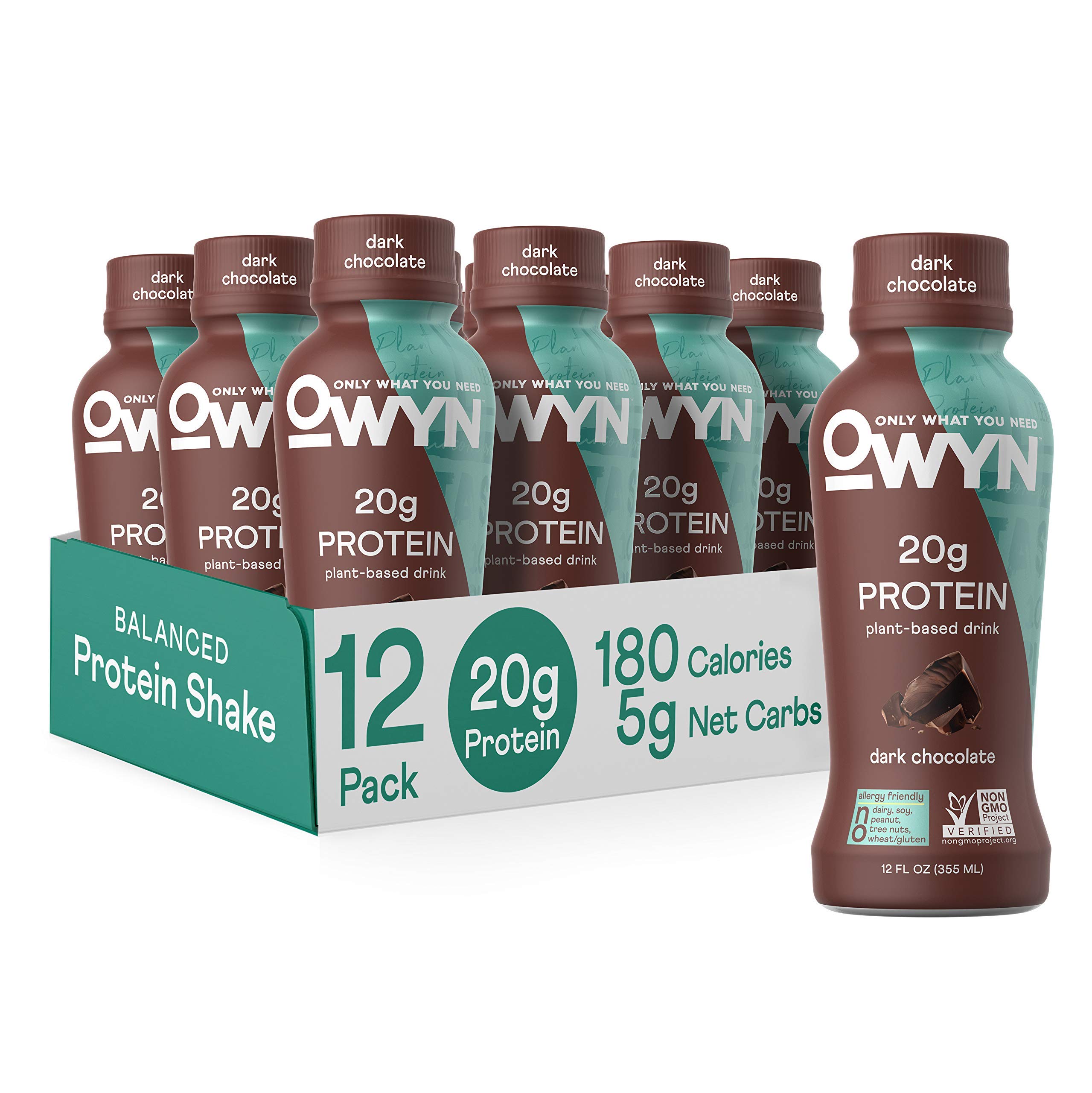 OWYN Plant Based Protein Shake, Dark Chocolate, with 20g Vegan Protein from Organic Pumpkin seed, Flax, Pea Blend, Omega-3, Prebiotic supplements a...