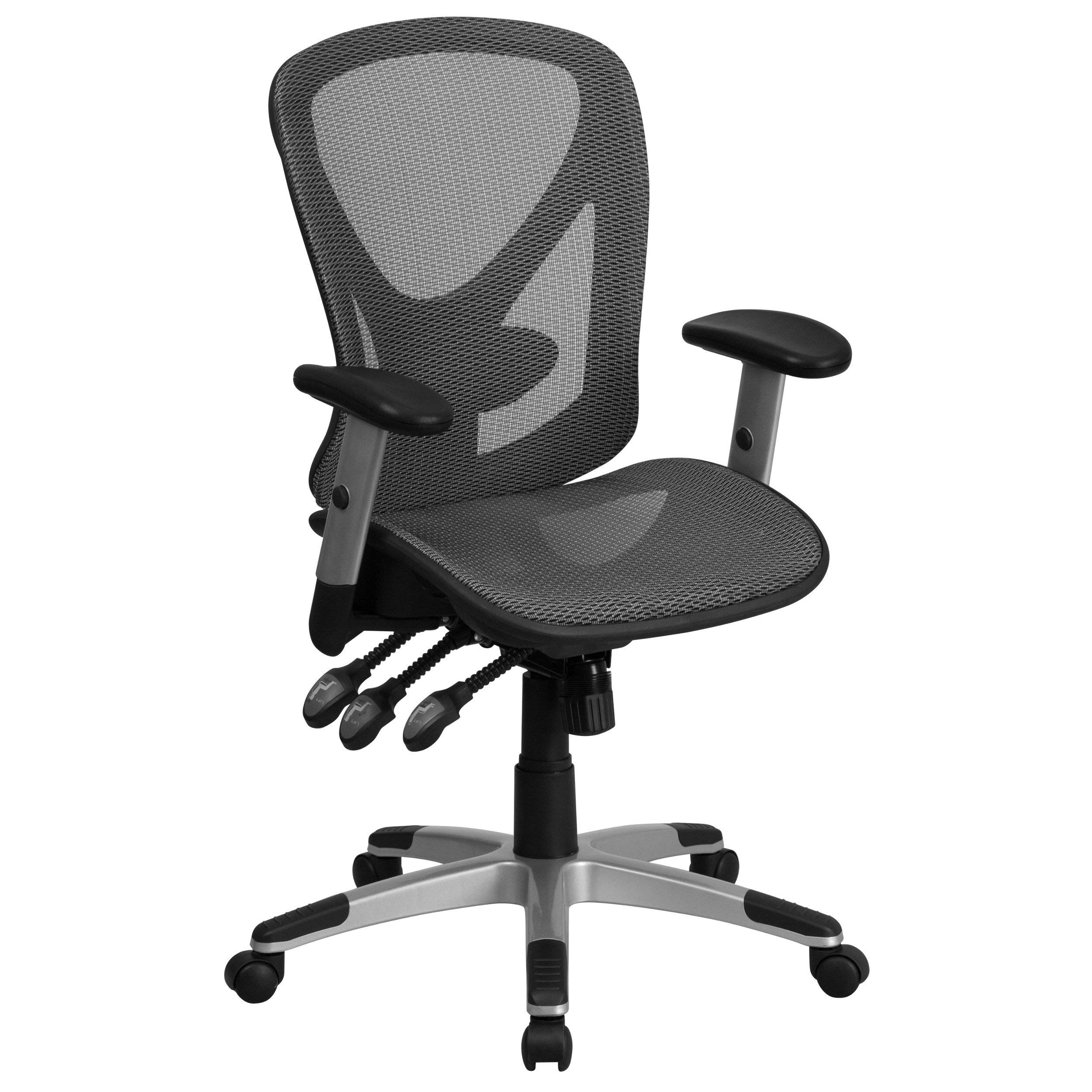 Flash Furniture Mid-Back Transparent Gray Mesh Multifunction Executive Swivel Ergonomic Office Chair with Adjustable Arms