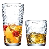 Glaver's Drinking Glasses Set Of 16 8-17 oz Highball Glasses 8-13 oz. Rocks Glass Cups. For Water, Juice, Whiskey, and Cocktails. Dishwasher Safe