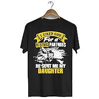 I Asked God for A Riding Partner He Sent Daughter Mens Riding Bike Tshirt Fathers Day Men's T-Shirt (Black - 2XL)