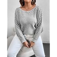 Women's Plus Size Casual Warm Sweater Plus Pearls Beaded Batwing Sleeve Sweater Charming Mystery Special Beautiful (Color : Light Grey, Size : X-Large)
