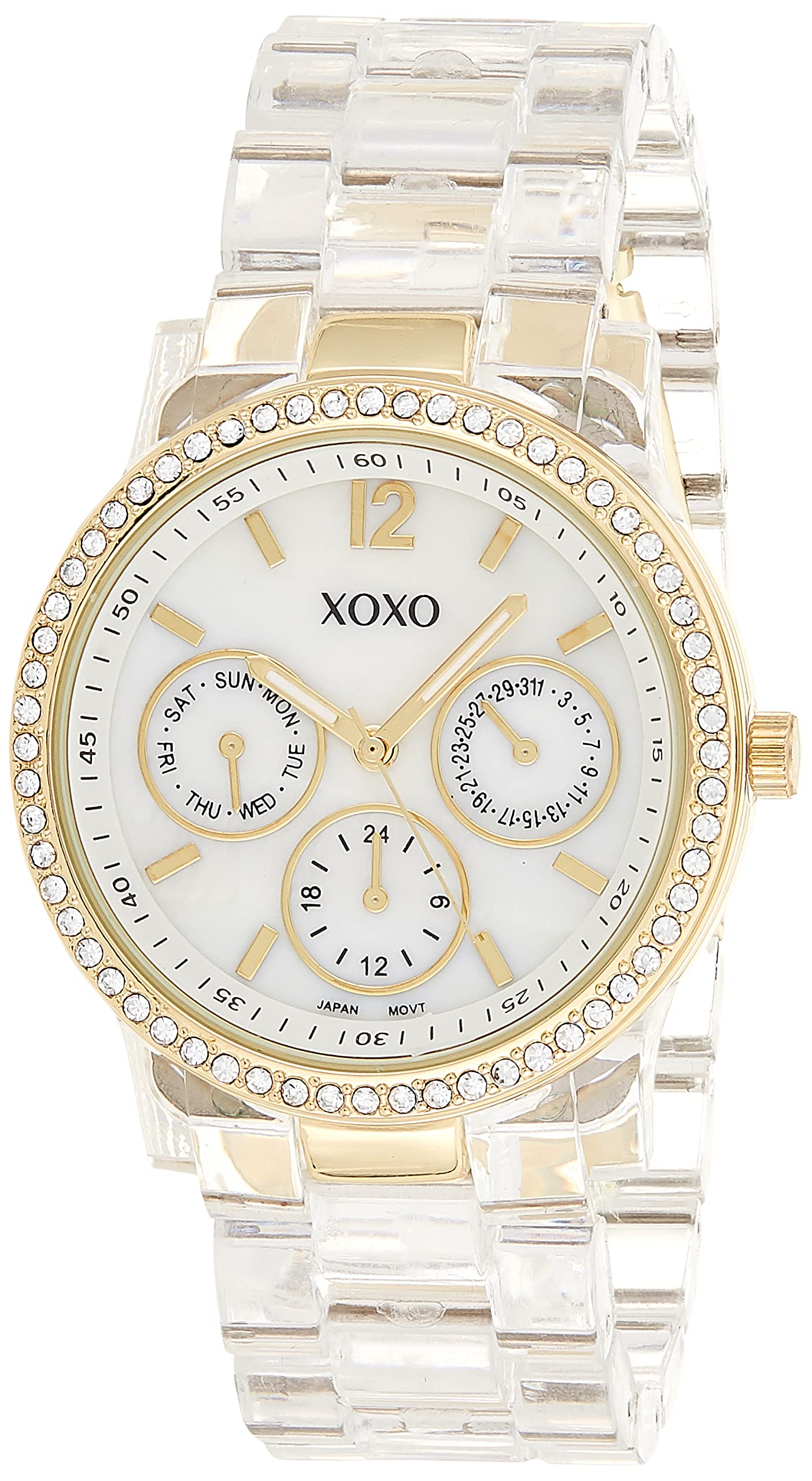 XOXO Women's XO5527 Clear Bracelet with Rhinestones on Gold Case Watch