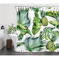 Tropical Leaf Shower Curtain with Hooks Sage Green Monstera Leaves and Pineapple on White Shower Curtain for Bathroom Summer Fruit Nature Botanical Bathroom Shower Curtain Set,78L X 72W inches