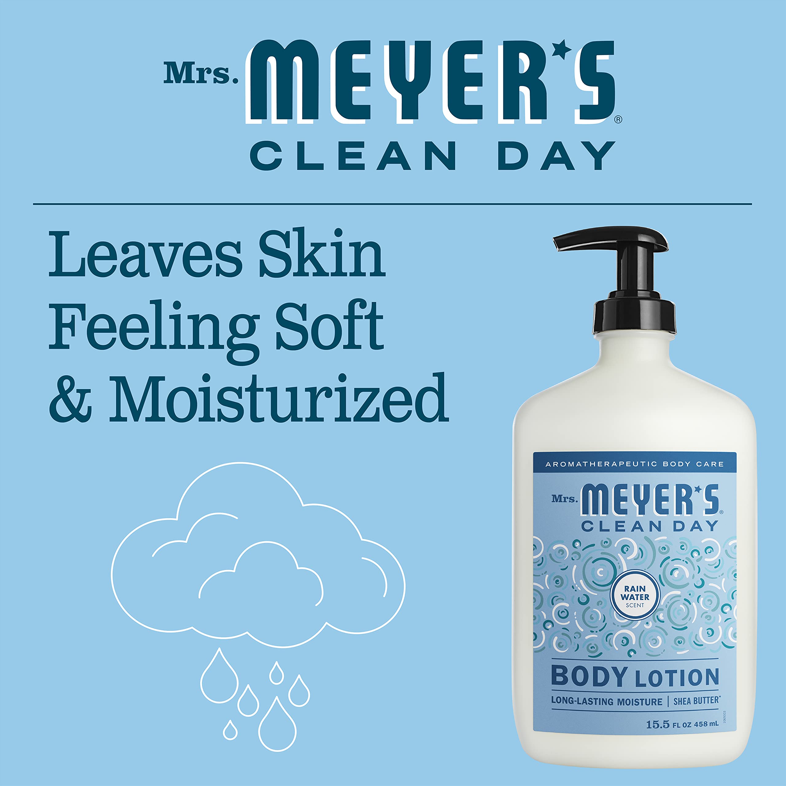 Mrs. Meyer's Body Lotion for Dry Skin, Non-Greasy Moisturizer Made with Essential Oils, Rain Water, 46.5 oz, Pack of 3