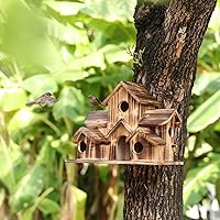 Bird House,Bird House for Outside,Hummingbird House with 6 Hole,Bluebird Finch Cardinals Hanging Big Birdhouse,Nesting Box Birdhouse for Backyard/Courtyard/Patio Decor.