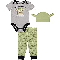 Star Wars The Mandalorian Baby Boys Bodysuit, Pants and Hat Clothing Set - Baby Yoda Baby Boy Clothes