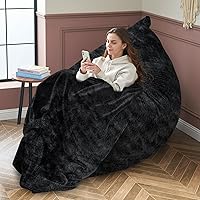 Bean Bag Chairs, Bean Bag Chairs for Adults, 3 in 1 Bean Bag Chair with Blanket,Ultra Soft Faux Fur Cover,Comfy Chair for Living Room, Bedroom and Dorm (Black)