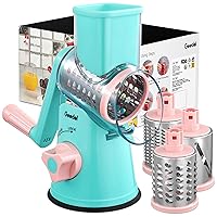Geedel Rotary Cheese Grater, Kitchen Mandoline Vegetable Slicer with 3 Interchangeable Blades, Easy to Clean Rotary Grater Slicer for Fruit, Vegetables, Nuts