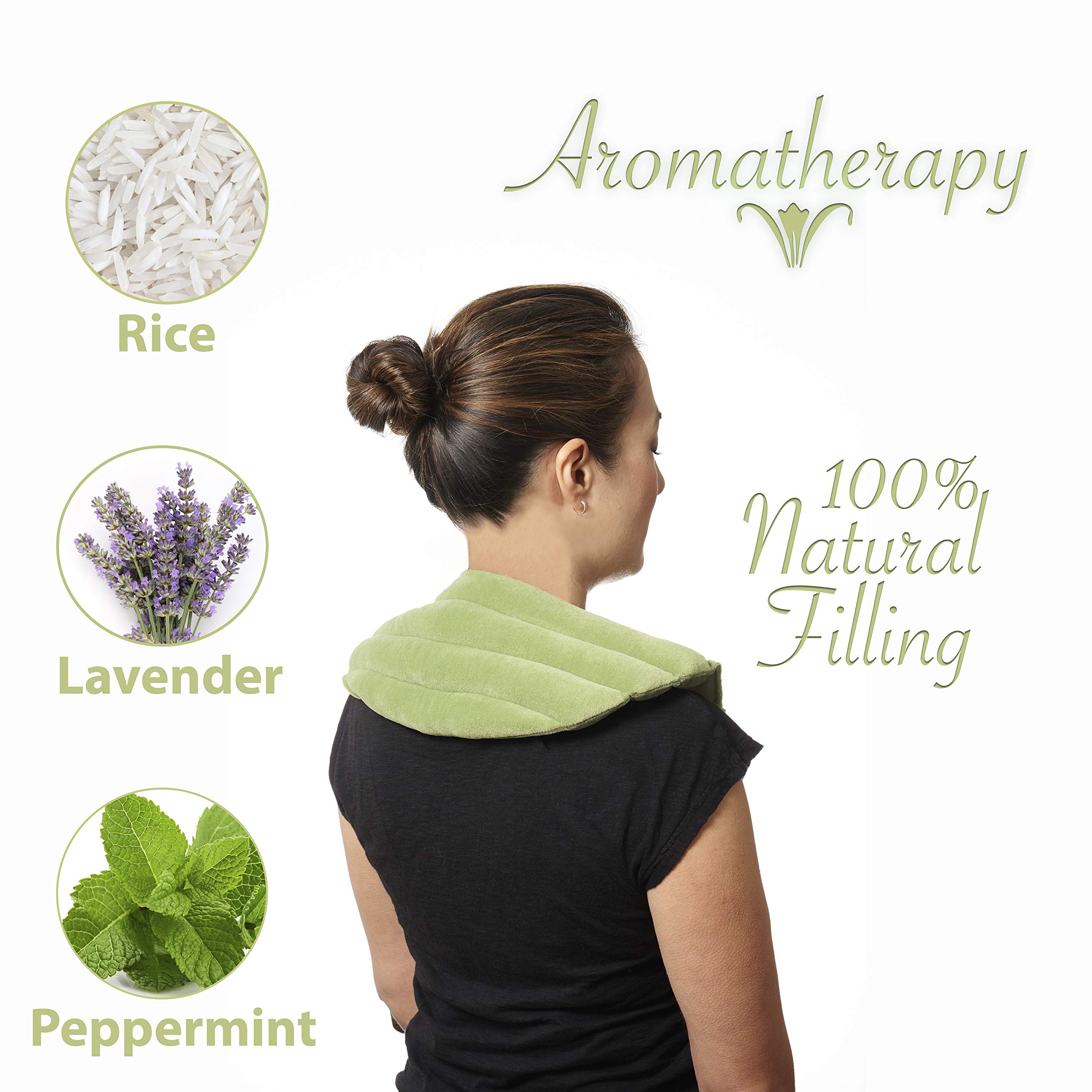 DreamTime Spa Comforts Microwaveable Shoulder Wrap with Aromatherapy, Neck Shoulder Relaxer, Hot or Cold Neck Wrap Lavender and Peppermint Herbal Stress Relief, Green