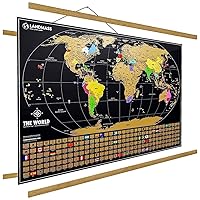 Extra Large Scratch Off Map of The World with Frame - Travel World Map Poster Print + Wood Hanger - Countries - World Capitals - Wall Art - Gift Idea for Travelers - 24 x 36 inches