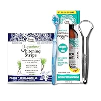 GuruNanda Coconut & Mint (Mickey D) Oil Pulling with Tongue Scraper & Teeth Whitening Strips - 7 Treatments with 14 Strips - Enamel-Safe Strips for Sensitive Teeth