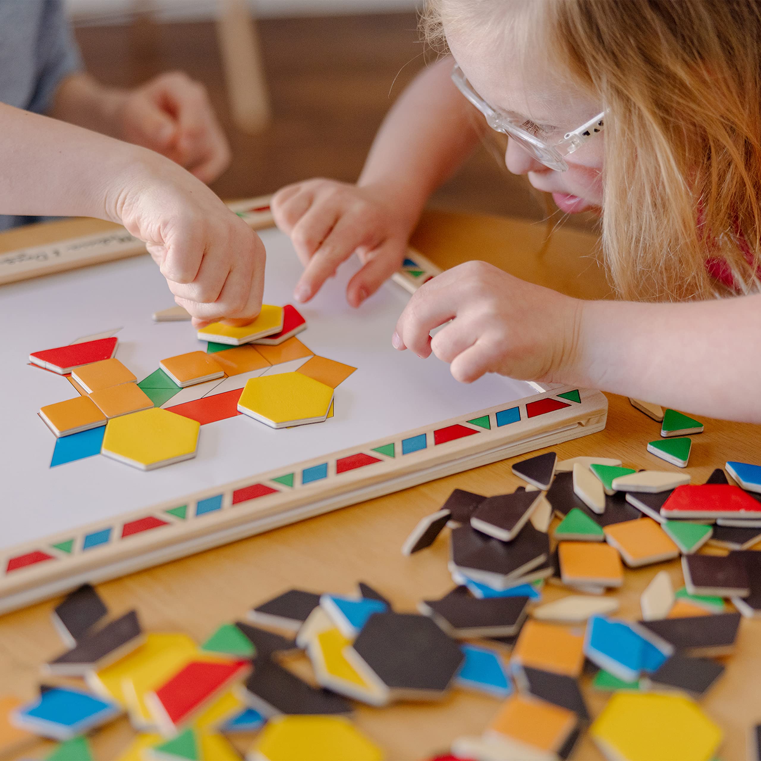 Melissa & Doug Deluxe Wooden Magnetic Pattern Blocks Set - Educational Toy With 120 Magnets and Carrying Case, Multi-color, 1 EA