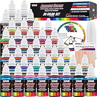 36 Color Deluxe Acrylic Airbrush, Leather & Shoe Paint Set with Cleaner, Thinner, 50-Plastic Mixing Cups, 50-Wooden Mix Sticks and Color Mixing Wheel