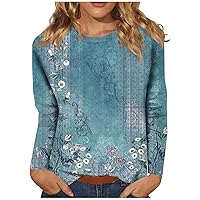 Womens Clothes,Long Sleeve Shirts for Women Floral Printed Round Neck Loose Fit Tee Tops Casual Holiday Y2K Basic Blouse St. Patricks Day Shirts for Women