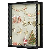 Love-KANKEI Shadow Box Frame 13x16, Deep Large Shadow Box Display Case with Unique Beads Door and Glass Window, Wood Memory Box for Pictures,Medals,Memorabilia,Collections Black