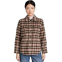 PAIGE Women's Cameryn Shacket Oversized Shirt/Jacket in Muted Pink/Forest Green