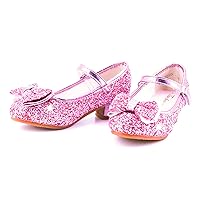 Girls Dress Shoes Mary Jane Flower Bow Princess Shoes Glitter 1.5in Low Heel Wedding Bridesmaids Party Shoes(Toddler/Little/Big Kids)