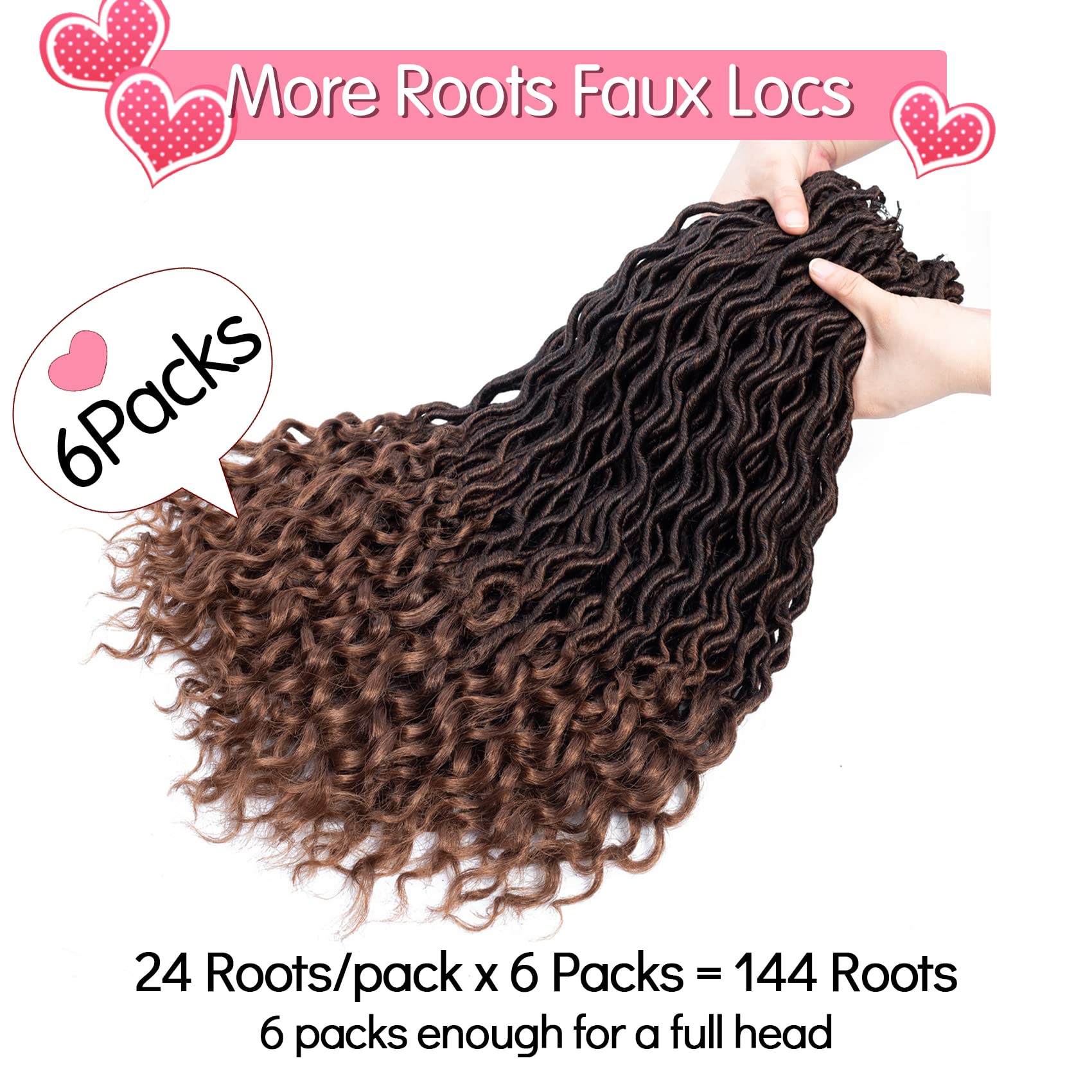 Karida Faux Locs Crochet Hair 6Pcs/Lot Curly Deep Wave Braiding Hair With Curly Ends Crochet Goddess Locs Synthetic Braids Hair Extensions (18 inch, T30#)
