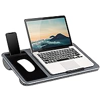 LAPGEAR Home Office Lap Desk - Left-Handed - with Mouse Pad, Device Ledge, and Phone Holder - Silver Carbon - Fits up to 15.6 Inch Laptops - Style No. 91405