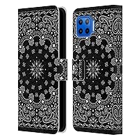 Head Case Designs Black Classic Paisley Bandana Leather Book Wallet Case Cover Compatible with Motorola One 5G