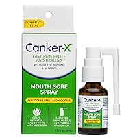 Mouth Sore Spray, Oral Pain Relief from Canker Sores, Burns & More, No Burning & Numbing, Benzocaine-Free & Alcohol-Free Mouth Ulcer Treatment, Targeted Spray Nozzle, 0.51 Fl. Oz.