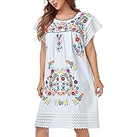 YZXDORWJ Women Embroidered Mexican Present Lace Short Sleeves Dress
