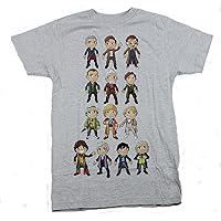 Doctor Who Mens T-Shirt - Cartoon Styled 13 Doctors Collection (X-Small) Gray