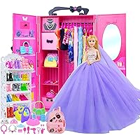 K.T. Fancy 108 Pcs 11.5 Inch Doll Closet Wardrobe Include Clothes, Dresses, Shoes and Other Girl Doll Stuff for 11.5 Inch Girl Doll Clothes as Xmas Gift Present for Girls (NO Doll)