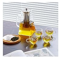 5-Pcs Set Glass Tea Pot with Infusers and 4 Tea Cups for Loose Tea Teapot Stovetop Safe Kettle Removable Blooming