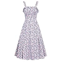 Belle Poque Floral Summer Dresses for Women 2024 Midi Sun Dresses Flowy Spaghetti Strap Dress with Pockets